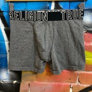 TRUE RELIGION-men’s gray cotton blend stretch Fly Front Boxer Briefs
